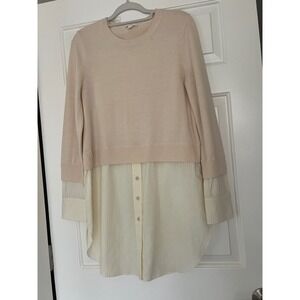 COS Wool Sweater Layered Cotton Shirt‎ Hybrid Top Small Wool Sweater Scandi